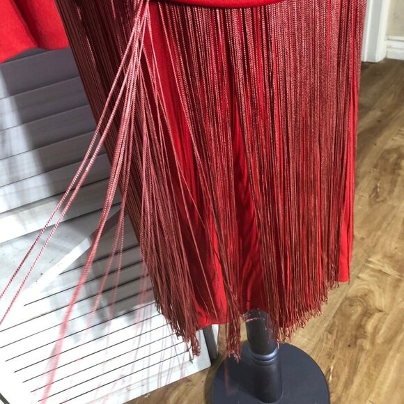 Vintage rare 70s Red Fringe 20s Flapper style elegant Cocktail Dress Sz L - Picture 12 of 13